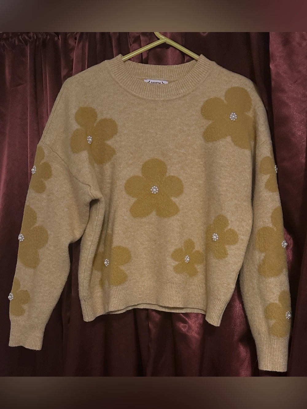 Nanette Lepore Mustard Floral Embroidered Crewneck Sweater - Women